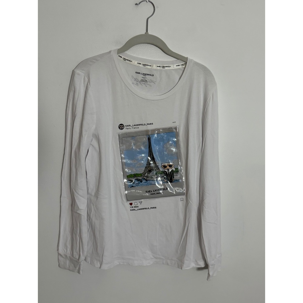 Karl Lagerfeld Paris Eiffel Tower Social Media Graphic Long Sleeve White Tee M